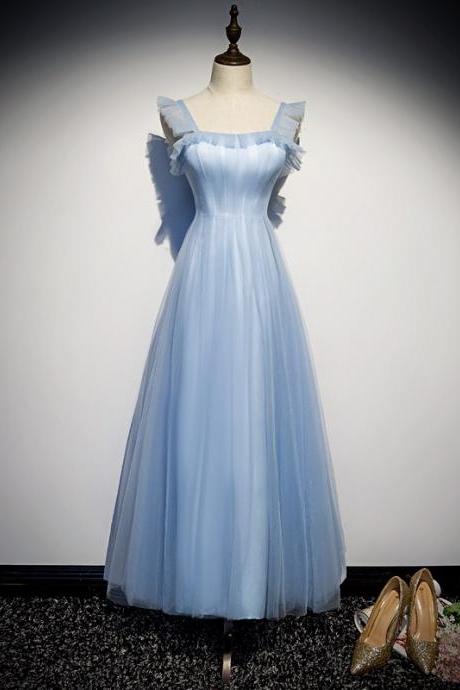 Off Shoulder Evening Dress , Fairy Party Dress,light Blue Midi Dress,handmade