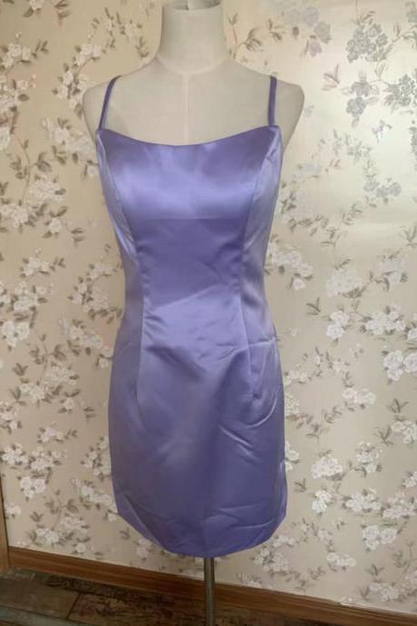 Spaghetti Strap Prom Dress,purple Homecoming Dress, Satin Party Dress ,handmade
