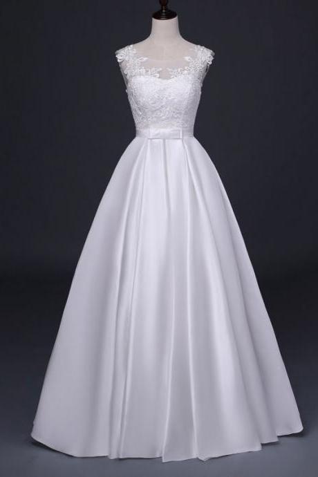 Sleeveless Wedding Dress, O-neck White Dress, Elegant Bridal Dress,handmade