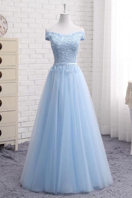 Light blue evening dress, off shoulder prom dress, elegant formal dress,handmade