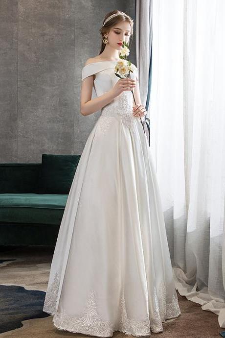 Off Shoulder Prom Dress,white Bridal Dress,satin Wedding Dress,handmade