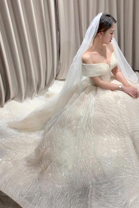 Luxury Wedding Dress,white Bridal Dress,sequin Ball Gown Wedding Dress,handmade