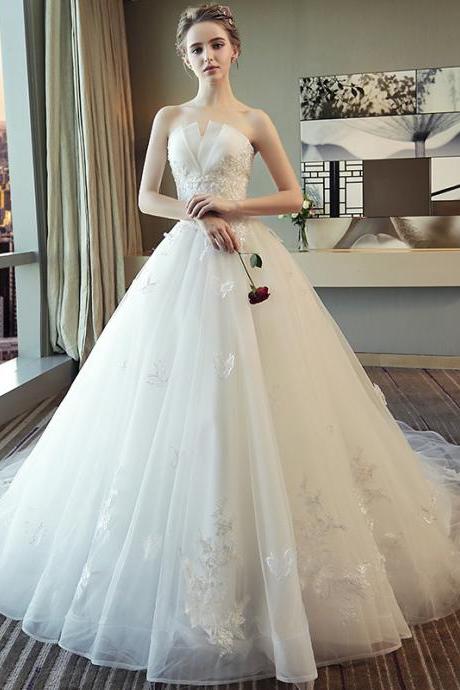 Strapless Wedding Dress, White Wedding Dress, Elegant Bridal Dress ,handmade