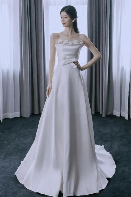 Strapless Wedding Dress, White Wedding Dress, Elegant Bridal Dress,chic Satin Bridal Dress ,handmade