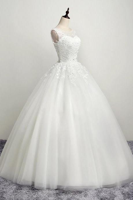 White Bridal Dress,sleeveless Prom Dress,lace Ball Gown Wedding Dress,handmade