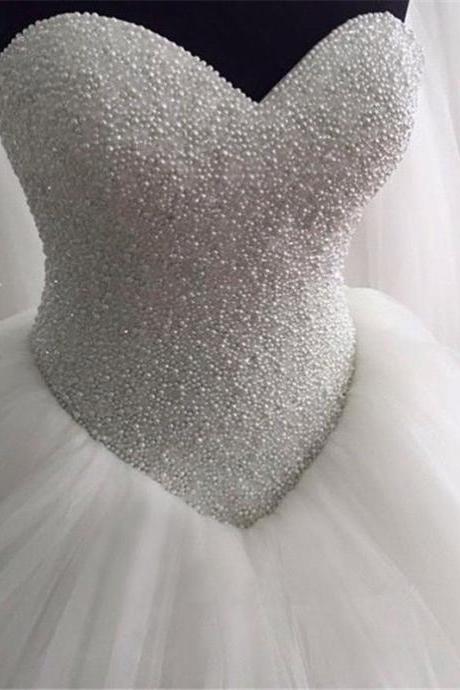 White Bridal Dress,strapless Wedding Dress,lace Ball Gown Wedding Dress,handmade