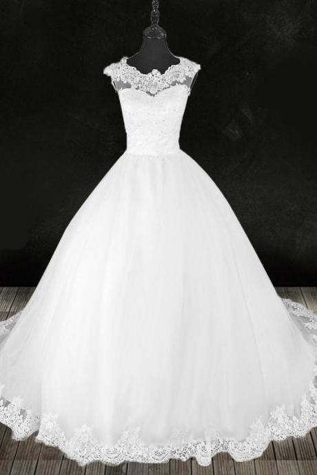Cap Sleeve Bridal Dress ,white Wedding Dress,luxury Bridal Dress,handmade
