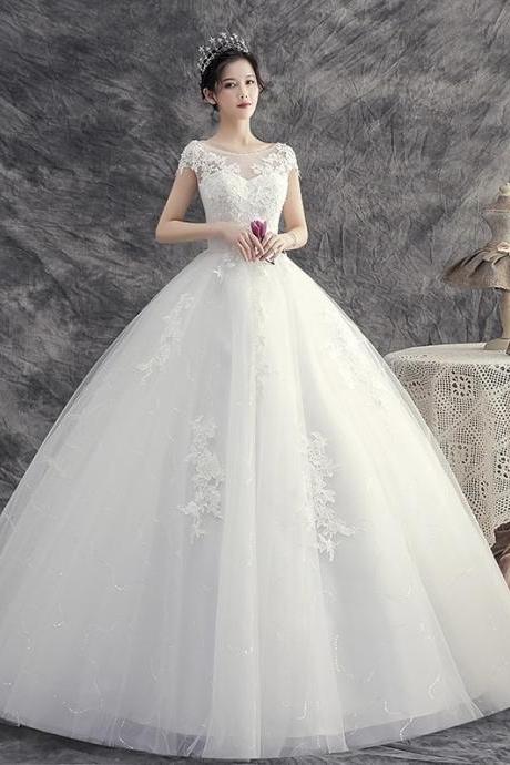Princess Bridal Dress, Light Simple Atmospheric Wedding Dress, Cap Sleeve Ball Gown Wedding Dress,handmade