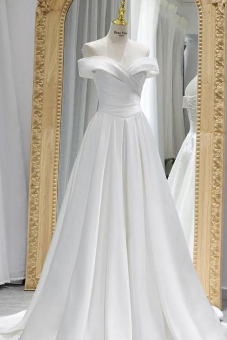 Off Shoulder Bridal Dress ,white Wedding Dress,satin Bridal Dress,handmade