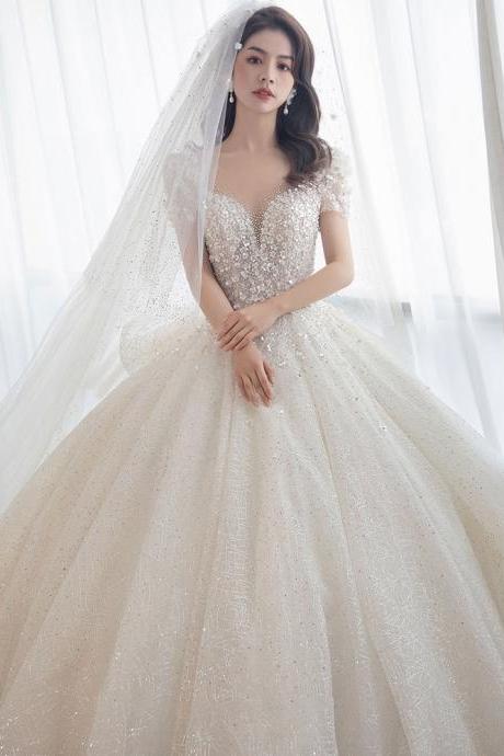 Cap Sleeve Bridal Dress, Luxury Wedding Dress, Tulle Ball Gown Wedding Dress,handmade