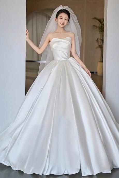 Strapless Bridal Dress, Light Simple Atmospheric Wedding Dress, Satin Ball Gown Wedding Dress,handmade