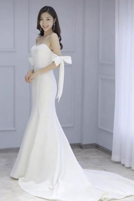 Off Shoulder Bridal Dress, Mermaid Wedding Dress,white Bridal Dress,handmade