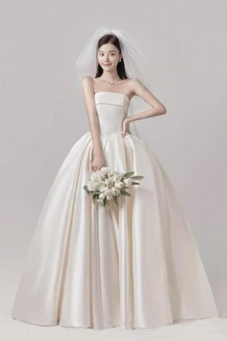 Strapless Bridal Dress,satin Wedding Dress,elegant Wedding Dress,handmade