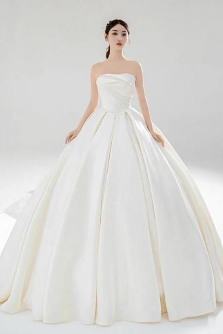 Strapless Bridal Dress,satin Ball Gown Wedding Dress,luxury Wedding Dress,handmade