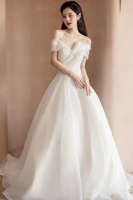 off shoulder bridal dress,satin Ball Gown wedding dress,elegant wedding dress,handmade