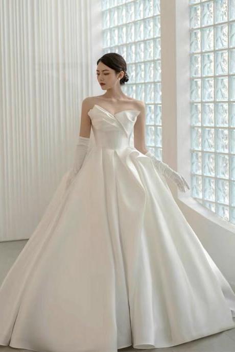 Strapless Bridal Dress,satin Ball Gown Wedding Dress,luxury Wedding Dress,handmade