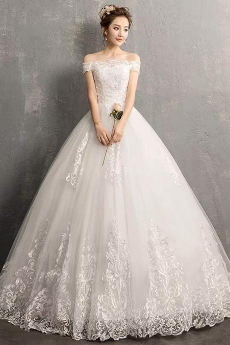 Off Shoulder Bridal Dress,tulle Floor Length Wedding Dress,balll Gown Wedding Dress,handmade