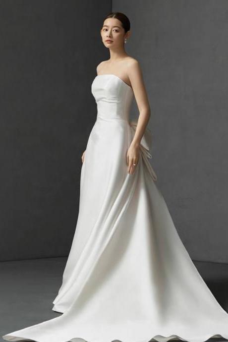 Strapless Bridal Dress,satin Wedding Dress,elegant Wedding Dress,handmade