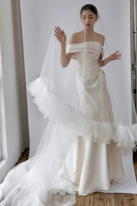 One Shoulder Bridal Dress,satin Wedding Dress,elegant Wedding Dress,handmade