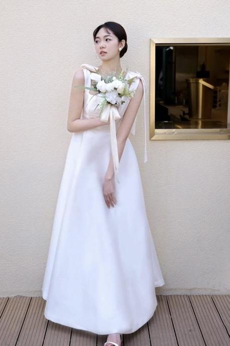 Spaghetti Strap Bridal Dress, Simple Wedding Dress, Satin Backless Wedding Dress,handmade