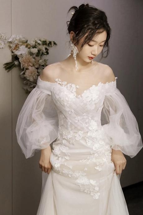 Tulle Wedding Dress , Bridal Princess Dress, Off-shoulder Wedding Dress, Fairy Bridal Dress,handmade