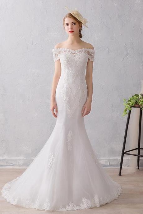 Off Shoulder Wedding Dress, White Bridal Dress, Lace Mermaid Wedding Dress,custom Made