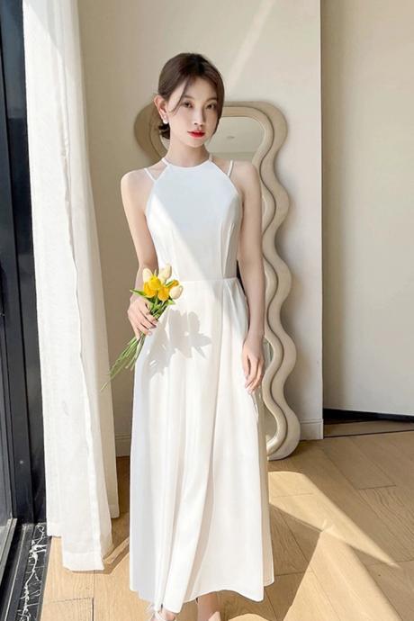 Halter Neck Bridal Dress,satin Wedding Dress,simple Wedding Dress,white Bridesmaid Dress,handmade