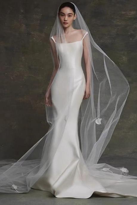 Satin Wedding Dress, Sleeveless Bridal Dress, White Wedding Dress ,handmade
