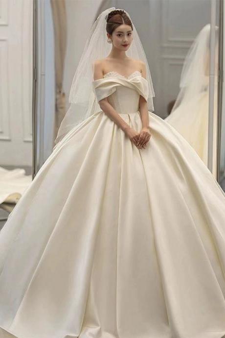 Off shoulder bridal dress, simple atmospheric wedding dress, satin ball gown wedding dress,handmade