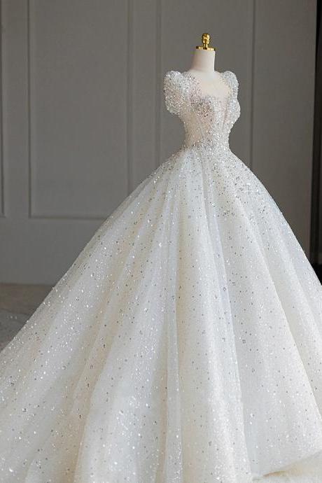 Cap Sleeve Bridal Dress, Luxury Wedding Dress, Tulle Ball Gown Wedding Dress,handmade