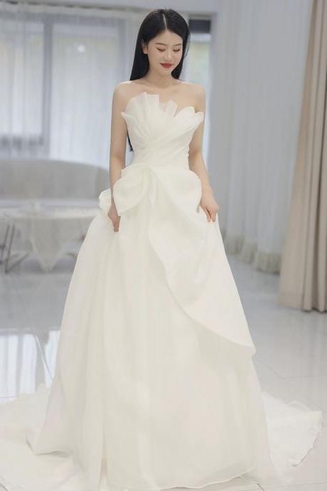 Strapless Wedding Dress, Senior Wedding Dress White Noble Bridal Dress,handmade