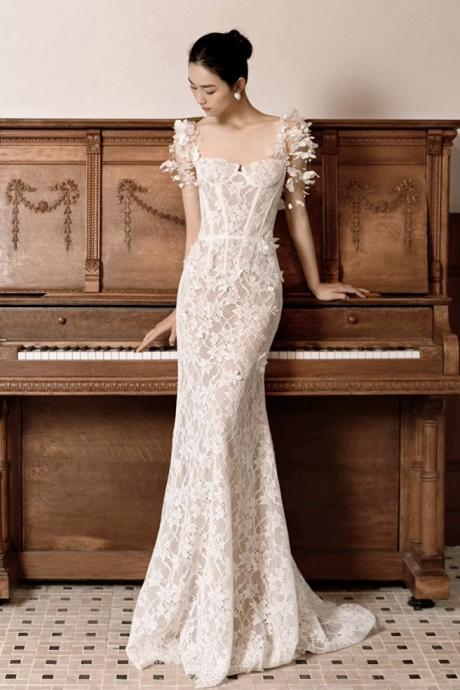 Cap Sleeve Bridal Dress, Lace Wedding Dress, Luxury Wedding Dress,handmade