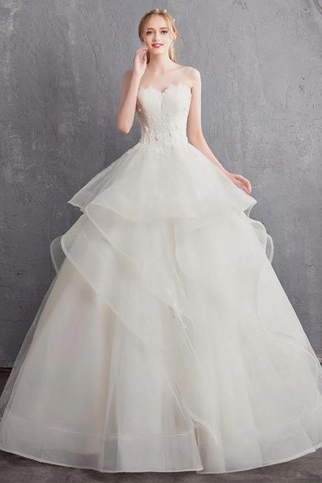 Strapless Bridal Dress,white Wedding Dress,tulle Bridal Dress,chic Ball Gown Wedding Dress,custom Made,handmade