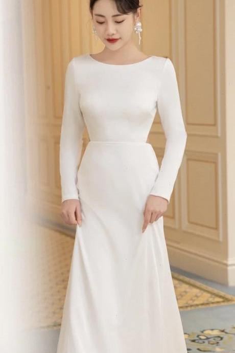 O-neck Bridal Dress,white Wedding Dress,long Sleeve Bridal Dress,elegant Wedding Dress ,handmade