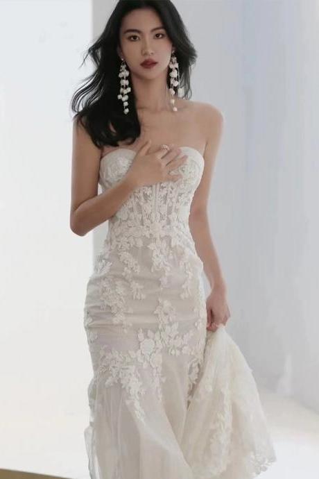 Off Shoulder Bridal Dress,lace Wedding Dress,mermaid White Bridal Dress,handmade