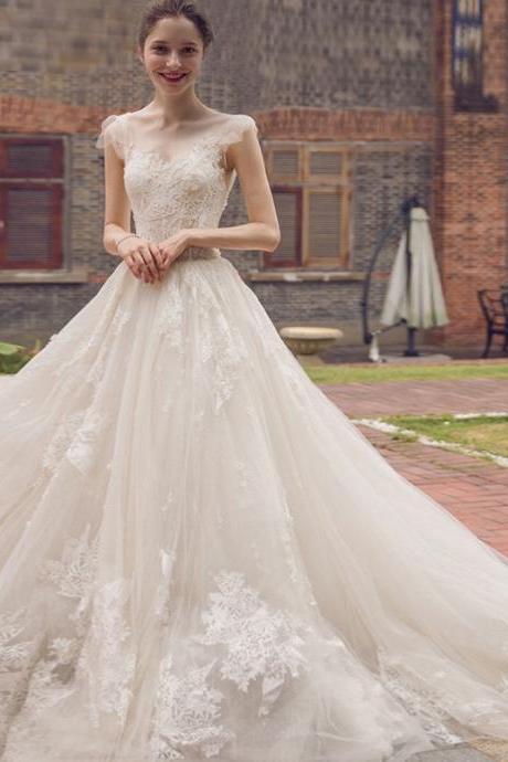 Cap Sleeve Bridal Dress,white Wedding Dress,dream Bridal Dress,elegant Wedding Dress,handmade