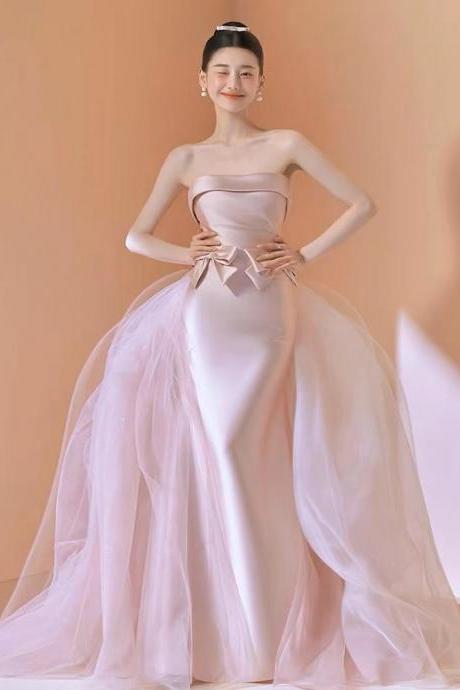 Off Shoulder Evening Dress,pink Prom Dress, Satin Wedding Dress,cute Mermaid Bridal Dress,handmade