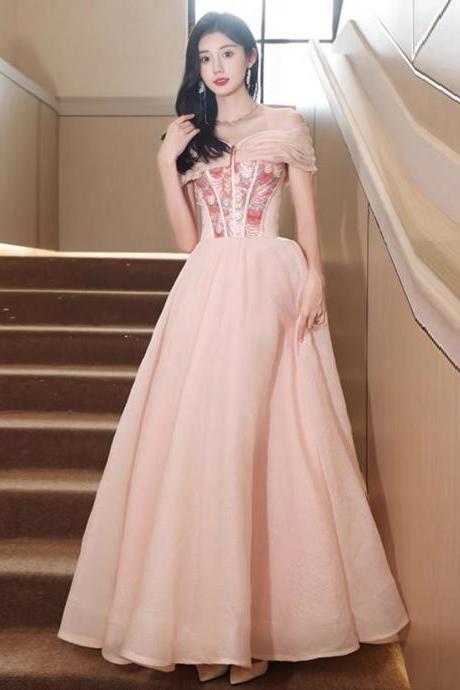Off Shoulder Prom Dress, Fairy Evening Dress, , Pink Evening Dress, Princess Wedding Dress,handmade