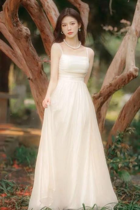 Halter Evening Dress, Senior Sense White Party Dress, Fairy Prom Dress,temperament Girl Dress,handmade