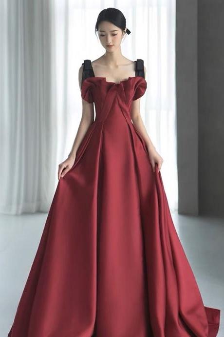 Burgundy Prom Dress,satin Evening Gown, Spaghetti Strap Party Dress,handmade