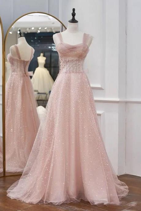 Pink Bridesmaid Dress, Fairy Prom Dress, Spaghetti Strap Party Dress,handmade