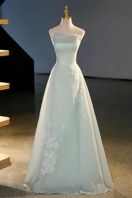 Luxury Party Dress, Strapless Prom Dress,noble Evening Dress, Blue Bridal Dress,handmade