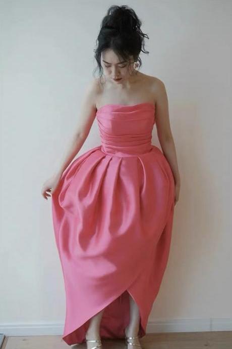 Light Wedding Dress, , Simple Bridal Wedding Dress,strapless Rose Red Dress,handmade