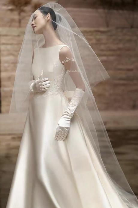 Bridal Light Wedding Dress, Simple White Dress, Vintage Satin Bridal Dress, Senior Sense Wedding Dress ,handmade