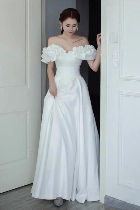 Off Shoulder Prom Dress,satin Evening Dress,elegant Wedding Dress,handmade