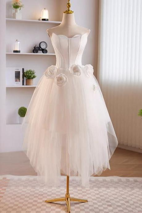 Strapless prom dress,satin evening dress,chic wedding dress,cute high low dress,handmade