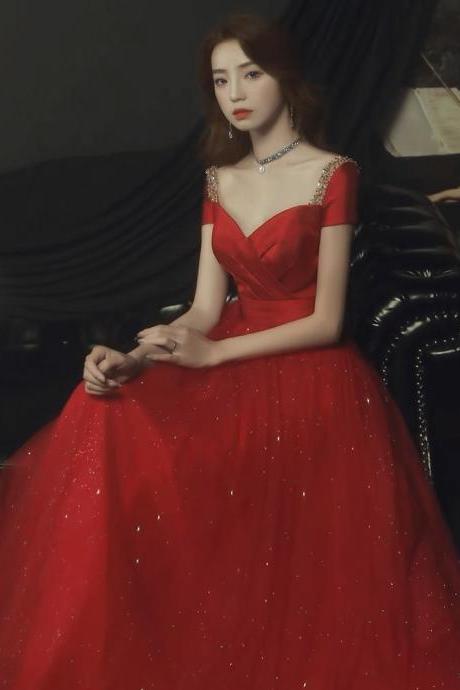 Off Shoulder Prom Dress,charming Evening Dress,red Wedding Dress,elegant Party Dress,handmade