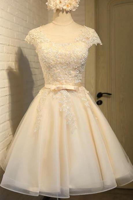 Cap Sleeve Prom Dress,chic Evening Dress,sweet Brithday Dress,cute Homecoming Dress,lace Party Dress,handmade