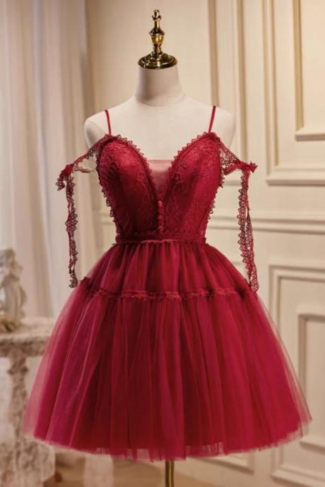 Red Prom Dress,chic Evening Dress,cute Homecoming Dress,spaghetti Strap Party Dress,handmade