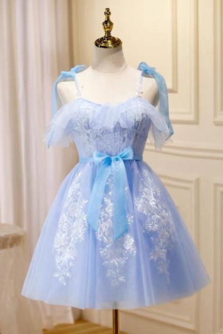 Blue Prom Dress,chic Evening Dress,sweet Brithday Dress,cute Homecoming Dress,spaghetti Strap Party Dress,handmade